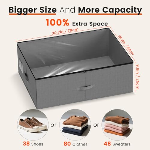 XXXXL 125L Under Bed Storage, Storage Containers with Support & Clear Lid, Support Frame, Underbed Storage Bins for Clothes, Shoes, Blankets, and Toys 2 pack (125L) - size: 125L