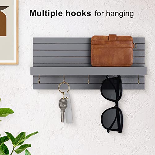 Lwenki Decorative Key Holder for Wall with Shelf, Entryway Shelf with Hooks Holds Leashes, Jackets and Glasses – Sturdy Wood Keyholder Entrance Hanger with Mounting Hardware (Gray, Medium) - color: Gray, size: Medium