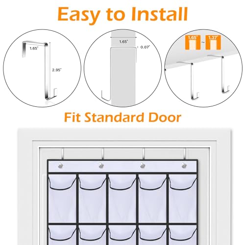 35 Large Pockets Over The Door Shoe Organizer, Hanging Shoe Organizer for Closet, Premium Clear Shoe Rack for Door, Shoes Hanger Organizers Storage Holder for Back of Door and 4 Metal Hook White - color: White, size: 35 Pockets