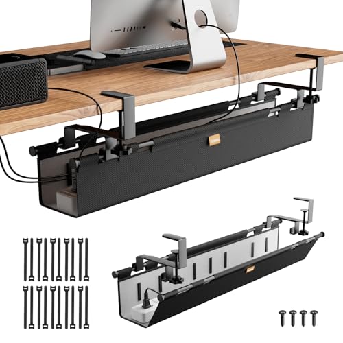 Cable Management Tray Under Desk, 38" No Drill Cable Organizer with Clamp/Screw Mount,Wire Cord Organizer for Table, Cable Tray for Office, Home - color: Black