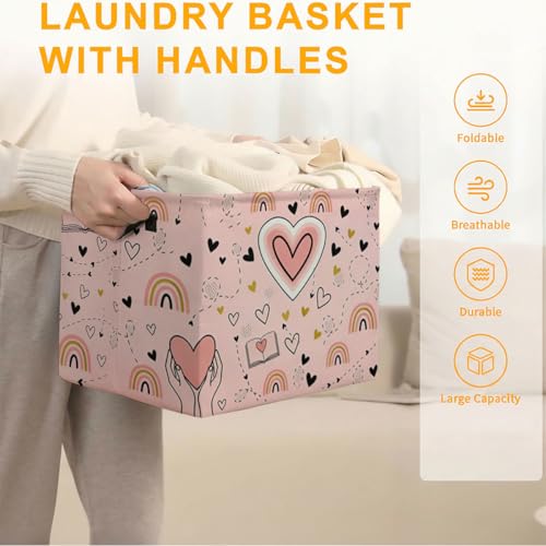 56L Heart Laundry Basket Clothes Hamper with Handles,Foldable Blanket Storage Large Laundry Hamper with Waterproof PE,Toy Storage Bin Organizer,Cube Clothes Organizer,Home Decor - color: Heart