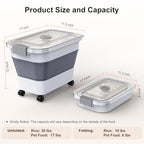 Rice Storage Container, Collapsible Airtight Food Storage Containers 20-30lbs with Clear Lid and Wheels, Rice Dispenser with Scoop for Flour Cereal Pasta Grain, Cat Pet Bird Dog Food Storage Container - size: 10-30 Lbs