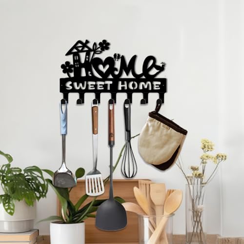 Key Holder Wall Mount, Home Sweet Home Sign, Key Holder Wall for Wall Decorative with 6 Hooks, Organizer Rack Hanger for Entryway, Front Door, Hallway, Office 9.8 inches - color: Home Sweet Home