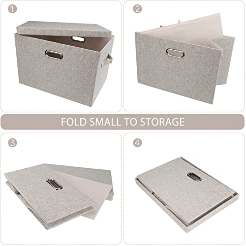 Graciadeco Large 17" 36 Quart Collapsible Stackable Storage Bins with Lids, 5 Packs Beige Linen Fabric Closet Boxes with Lids, Storage Cube Baskets Container Organizers for Bedroom Office(17 x12 x11) - color: Beige, size: Large -5 Pack