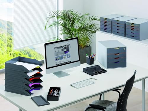 Durable Varicolor 4 Drawer Unit - Gray Desktop Drawer Set with 4 Color Coded Draws - Letter to Folio Size Files - Perfect for Storing Documents and Paper Work - style: 4-Drawer
