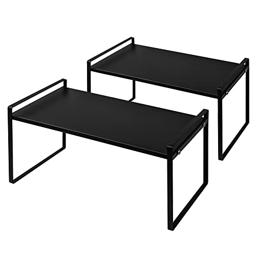 Nxconsu 2Pack Cabinet Shelves Stackable Organizer Rack Riser for Kitchen Cabinet Pantry Cupboard Counter Countertop Home Organization Storage Space Saver Heavy Duty Metal Nonslip Black Tall - color: Black, size: 16.1’’W × 8.3’’D × 9.5’’H