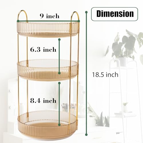 Rotating Makeup Organizer Countertop 3 Tier Lazy Susan Trays Clear Skincare Perfume Storage for Bathroom Counter Vanity, Amber Gold - color: Amber, size: 3 Tier