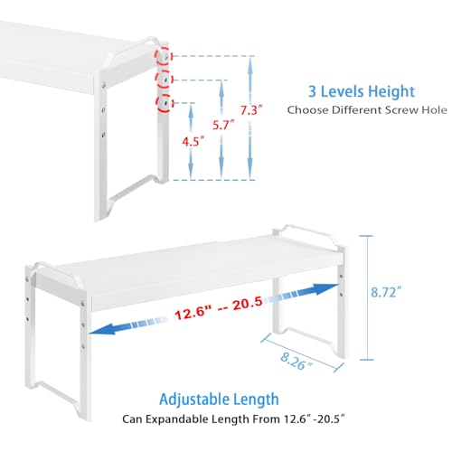 4 Pack Kitchen Cabinet Shelves Organizers, Kitchen Counter Storage Shelf Spice Rack, Expandable Length, Adjustable Height, Stackable, Sturdy 30LBS Bearing, Small Cupboard Tabletop Organizer Shelf Rack - color: White, size: 4 Pack (L=12.6"-20.5")