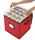 Sattiyrch Christmas Ornament Storage Box,4 Trays with Customizable Dividers,Canvas,Dust-Proof, Holds Up to 64 x 2.36 Ornaments, for Garage/Attic/Basement Storage - size: 64 pcs with Trays