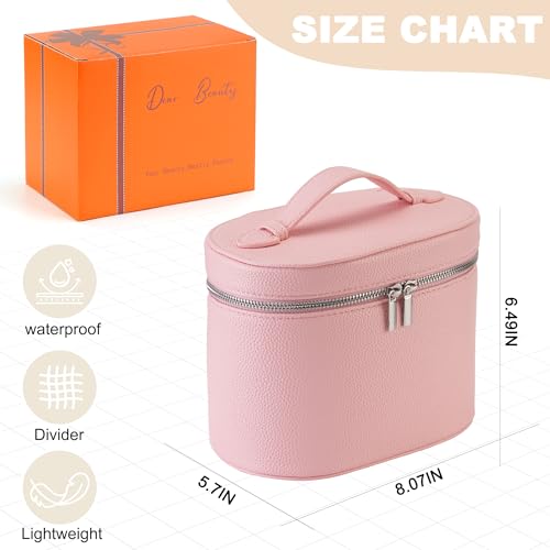 Makeup Bag Vanity Case Cosmetic Bag with Removable Divider Travel Toiletry Bag for Women Portable Make up Box Organizer, Pink - color: Pink