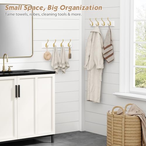 Forbena Gold Coat Rack Wall Mount, Decorative Coat Hooks for Wall, Heavy Duty Coat Hanger Key Holder for Hanging Hats, Coats, Purses, Bags Bathroom, Teen Grils Room (White and Gold, 4 x 4 Hook) - color: White & Gold