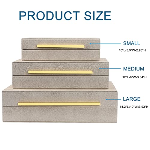 Ivory Shagreen Box Set Of 3 Faux Leather Decorative Boxes, Large Modern Nesting Storage Decorative Boxes with Lids for Home Decor Stacking jewelry Box Organizer - color: Ivory-2, size: 3 pack