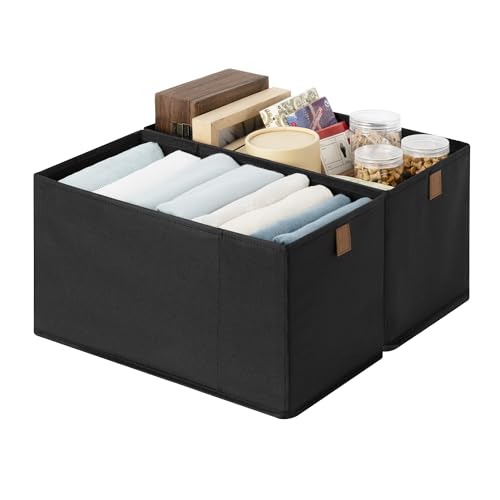 StorageWorks Narrow Baskets for Storage, Fabric Storage Bins, Small Baskets for Organizing with PU Handle, Great for Clothes, Books, and Laundry Items, Black, 2-Pack - color: Black, size: 7.75'' Width (2 Pack)