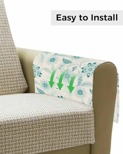 Sofa Armrest Organizer Bedside Caddy, Vintage Turquoise Floral Non Slip Couch Remote Control Holder for Recliner, Rustic Abstract Flower Burlap Arm Chair Caddy with Pocket for Magazine Phone, 13"x35" - color: Turquoise, size: 13x35 in