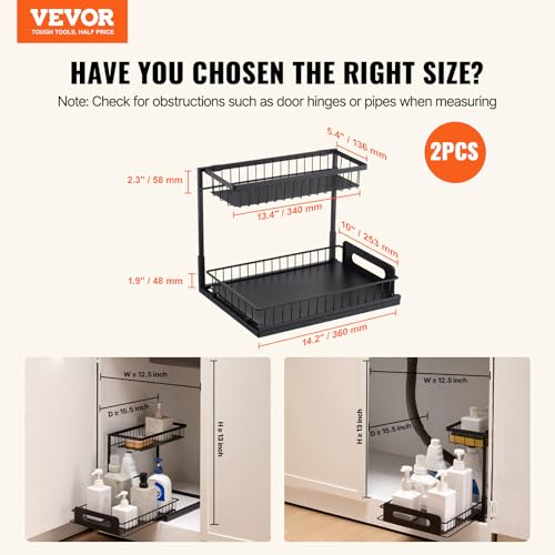 VEVOR 2 Tier Pull Out Cabinet Organizer(10.7"W x 14.2"D), Under Sink Organizer and Storage, Slide Out Drawer Cabinet Organizer, Wire Basket Sliding Storage, 12.5"Wx15.5"Dx13"H Install Size for Cabinet - size: 10.7"W x 14.2"D (1 Pack)