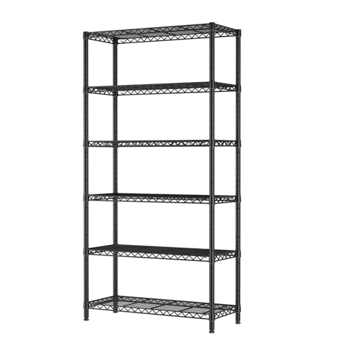 SINGAYE Shelf Closet Wire Shelving：Adjustable Metal Unit for Laundry Room Organization Bathroom Kitchen Home Garage Storage Pantry Rack Shelves - color: Black, size: 6Tier-14"Dx36"Wx72"H