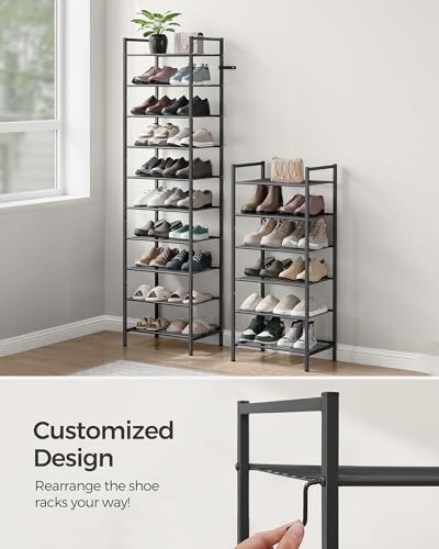 SONGMICS Narrow Shoe Rack, Sturdy 8 Tier Metal Tall Shoe Rack Shelf, Slim Shoe Storage Organizer for Closet Entryway Small Spaces, Vertical Shoe Stand Tower for 18 Pairs Shoes, Easy Assembly, Black - color: Black