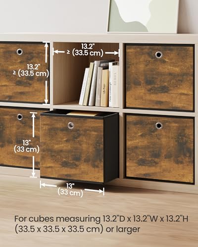 SONGMICS Storage Cubes, Set of 6 Storage Bins with Handles, Foldable Oxford Fabric and Non-Woven Fabric Storage Boxes, 13x13x13 Inches, Fit Cube Storage Unit, Rustic Brown URFB133B01 - color: Rustic Brown, size: 6 Pack (13"L x 13"W x 13"H)