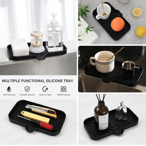 MicoYang Silicone Bathroom Soap Dishes with Drain Spout-Bathroom and Kitchen Sink Organizer,Sponge Holder,Dish Soap Tray,Perfect for Dispenser,Scrubber,Bottle,Cup on Sink or Counter-Black 9.6"×5.3" - color: Black, size: M(9.6"×5.3")