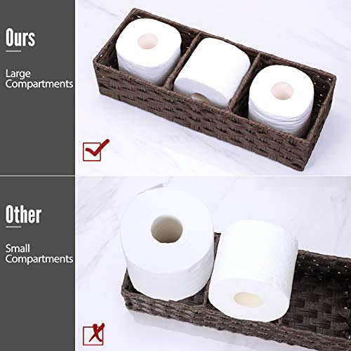 [Larger Compartments] Toilet Tank Topper Paper Basket - Multiuse Hand Woven Plastic Wicker Basket with Divider for Organizing, Rustic Farmhouse Bathroom Decor, Countertop Organizer Storage, Brown - color: Brown