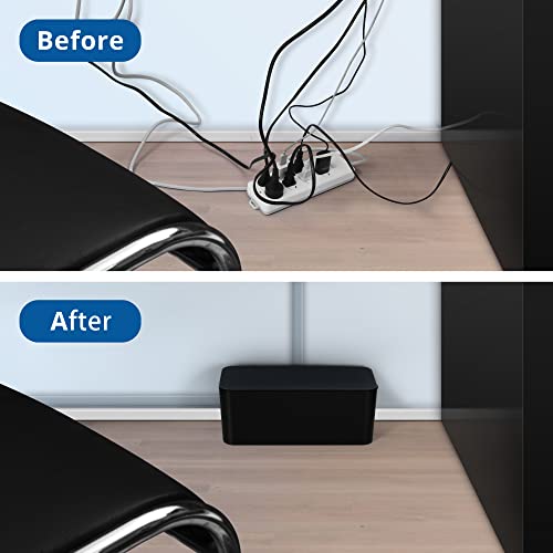 ZhiYo Cable Management Box Black, 2Pack Cord Organizer Box - Extra Large and Medium Size, Cord Hider Box to Conceal Power Strips on Desk or Floor, Made from Electrically Safe ABS Material - color: Black, size: XL + M