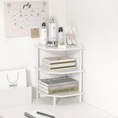 Desktop Corner Stand Shelf for Storage, 3 Tier Corner Shelf Organizer, White Shelves Rack for Small Spaces, Home Office, Kitchen, Bathroom - color: White