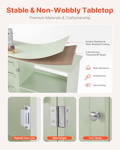 VEVOR Folding Sewing Table, Multipurpose Sewing Machine Table with Compact Design, Wheels, Wooden Pegs, Storage Trays and Shelf, Magnetic Door Lock, Craft Station and Side Desk for Home, Light Green - size: Green w/o Cabinet