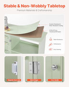 VEVOR Folding Sewing Table, Multipurpose Sewing Machine Table with Compact Design, Wheels, Wooden Pegs, Storage Trays and Shelf, Magnetic Door Lock, Craft Station and Side Desk for Home, Light Green - size: Green w/o Cabinet