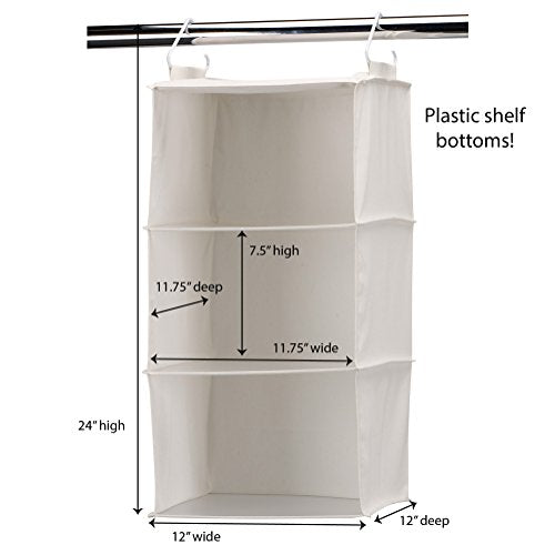 Household Essentials 311342 Hanging Closet Organizer | 3 Pocket Shelves | Natural Canvas - color: Natural