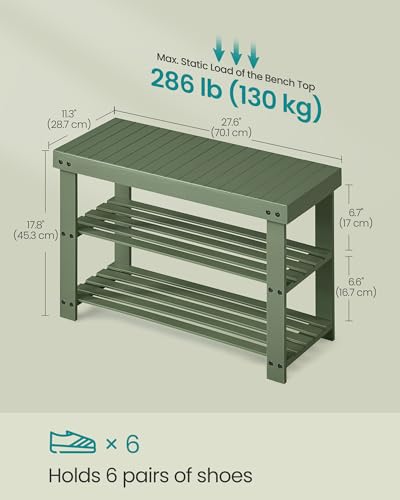 SONGMICS Shoe Rack Bench, 3-Tier Bamboo Shoe Storage Organizer, Entryway Bench, Holds Up to 286 lb, 11.3 x 27.6 x 17.8 Inches, for Entryway Bathroom Bedroom, Forest Green ULBS004C01 - color: Forest Green, size: 27.6"W