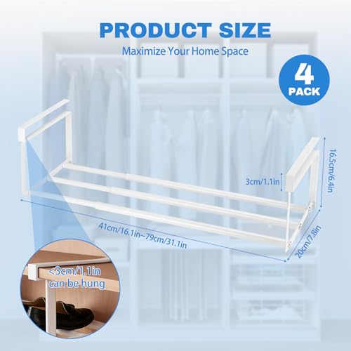 VZZNN 4 Pack Expandable Shoe Rack Organizer, Adjustable Under Shelf Storage for Shoes, Closet Cabinet Shelf Organizer for Home Organization and Space Saving (White)