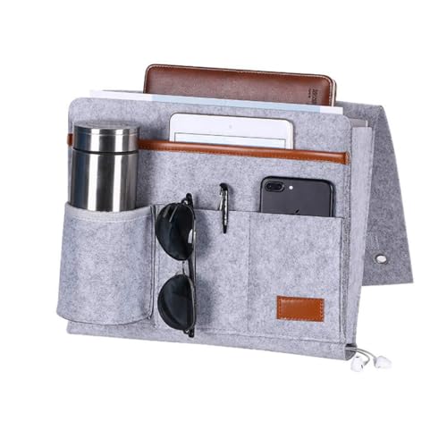 Bringsine Bedside Caddy, Felt Bed Storage Organizer Hanging Bag Holder with 5 Pockets for Magazine Book Phone Tablet iPad Cables Remote & Water Bottle Holder Home Dorm Bed Sofa-Light Gray - color: Light Gray, size: 4 Pockets + Bottle Holder