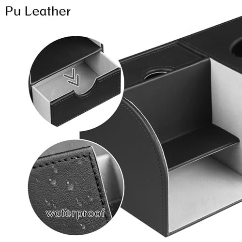 PU Leather Square Tissue Box Cover with Tray and Organizer, Multi-Function Remote Control Tissue Holder for Vanity, Nightstand, Bathroom, Home and Office - color: Black