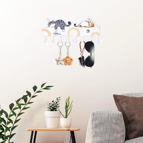 JEWLOVE Cute Key Holder for Wall - Cat Key Holder Wall Mount, Decor for Home Storage, Adorable Cat Art Design in White for Entryway, Bedroom, Pet Area - color: White