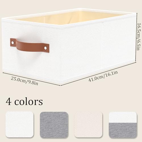 OUTBROS Foldable Wardrobe Organiser, Fabric Storage Bins, Boxes With Handles, For Bedrooms, Living Rooms, Shelves, White, 16.1 x 6.5 x 9.8 inch, 3-Pack - color: White, size: 16.1x6.5x9.8in(3-Pack）