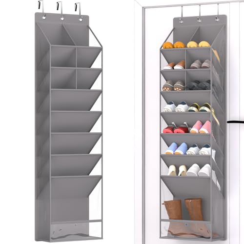 VERONLY Door Shoe Organizer, Over The Door Hanging Shoe Rack with Large Pockets, Space Saving Shoe Storage for Closet, Entryway, Bedroom, Shoe Holder for Men Women Kids (Grey) - style: Gray Over the Door Shoe Organizer