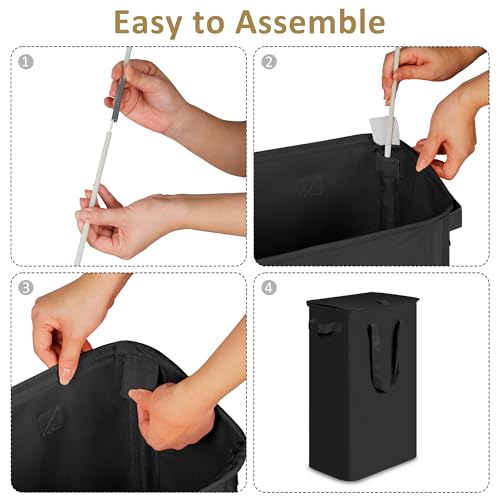 efluky Slim Laundry Basket with Lid, Narrow Laundry Hamper with Handles, Collapsible Dirty Clothes Hamper, Tall Laundry Bin for Laundry Room, Dorm and Bedroom, 55L Black - color: Black, size: 55L with Lid