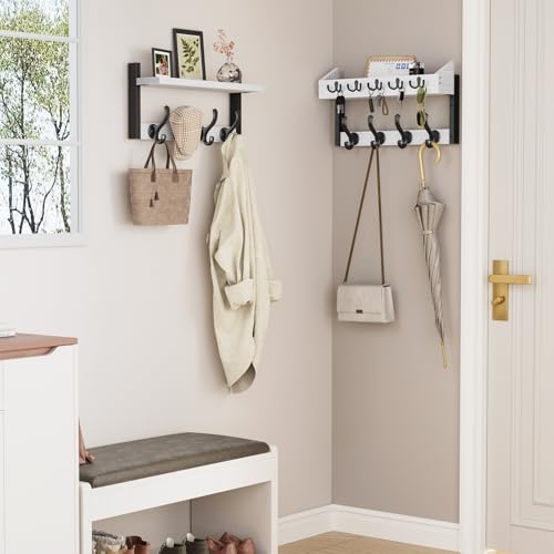 Evermagin 35" Coat Rack Wall Mount with Shelf, 4 in 1 Coat and Key Hanger with 13 Metal Hooks, Entryway Wall Mounted Shelf with Mail Holder for Living Room, Bedroom, White - color: White, size: 35 Inch