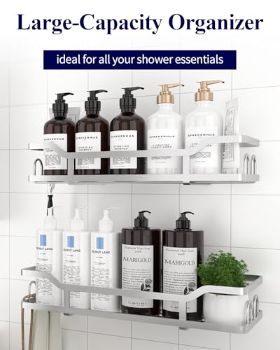 Kitsure Shower Caddy Extra Large - Adhesive Shower Organizer, Stainless Steel Shelf for Inside Shower, No Drill Bathroom Organizers and Storage, Home Decor Accessories, 2 Pack,Sliver - color: Silver, size: X-Large