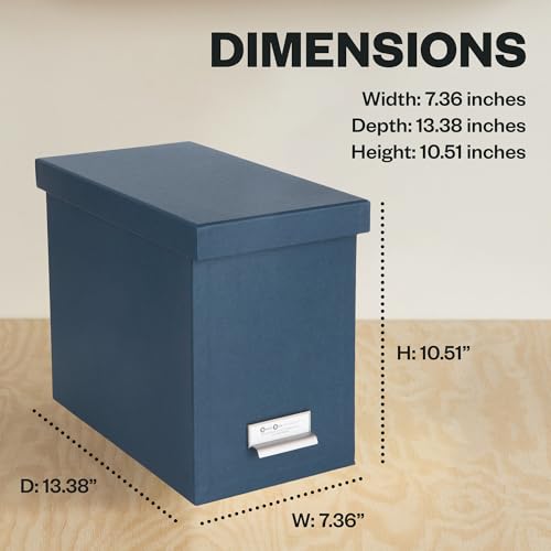 Bigso John Fiberboard Label Frame Desktop File Storage Box - Document Organizer for Important Paperwork - Durable Hanging File Box with a Lid & Metal Label Window - 7.36 x 13.38 x 10.51 in - Blue - color: Navy Blue