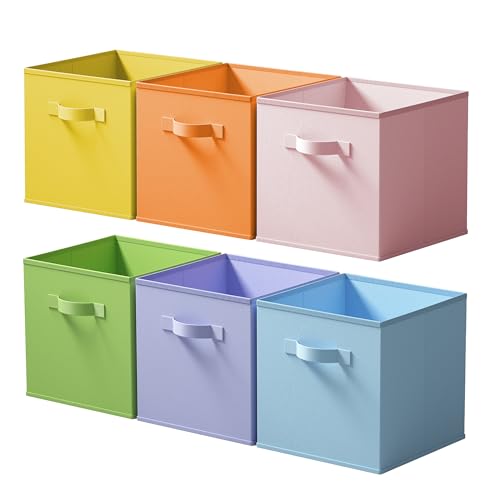 Cupic Cupid 11 Inch Storage Cube, Fabric Cube Storage Bin with Handles, Storage Cube Organizer for Clothes and Toys, Collapsible Cube Bins for Closet, Shelves, Nursery, 6-Pack, Pastel Colors - color: Pastel Colors, size: 11 Inch