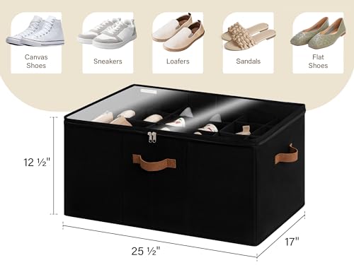 StorageWorks Shoe Organizer for Closet, Fits up to 24 Pairs, Shoe Cubby Storage Containers with Adjustable Dividers and Clear Cover, Black - color: Black, size: Large