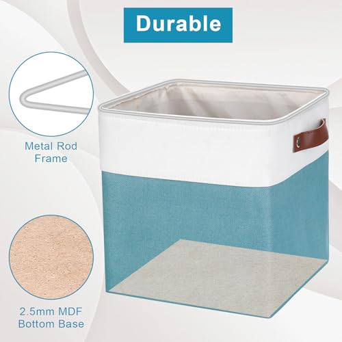 Bagnizer Collapsible Fabric Storage Cubes 11x11 Cube Storage Bins, 4 Pack Closet Baskets Box with Handles for Organizing, Shelf, Toys, Clothes, Home, Office, Nursery (Teal&White) - color: Teal / Off-White, size: Cube - 11"x11"x11"