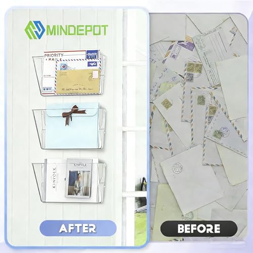 MINDEPOT 3 Pockets Acrylic Wall File Organizer, Clear Wall File Holder, Plastic Hanging Wall File Holder for Office, School and Home, Clear - color: Clear, size: 3Pack