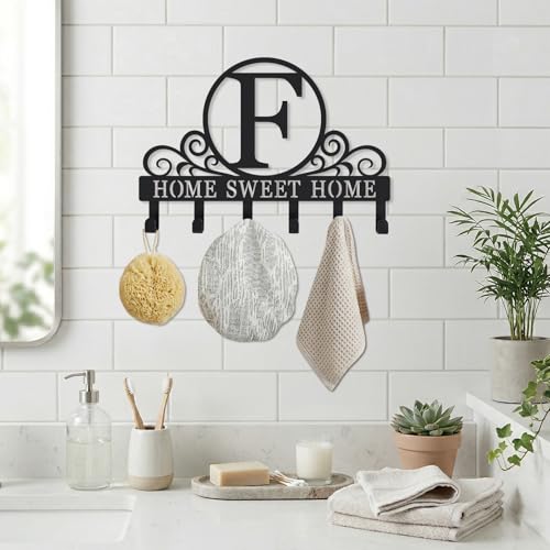 Metal Letter F Key Holder for Wall, Decorative Metal Key Holder Wall Mount, Key Hooks Coat Rack Monogram Wall Decor, Perfect for Bathroom, Living Room, Kitchen, Anniversary Housewarming Gift - style: F
