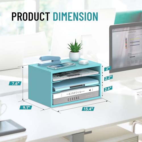 Wood Desk Organizer, 3 Tier Paper Tray Organizer for Desk with Adjustable Storage Shelves, Desktop File Organization Paper Sorter Mail Holder for Office Home Classroom, Blue - color: Blue, size: 3 Tier