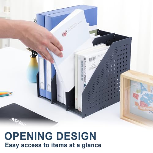 FRETONBA Collapsible Magazine File Holder with 3 Vertical Compartments Foldable Binder Holder for Desk Binder Storage Organizer Plastic Magazine Holders for Shelf, Dark Gray - color: Dark Gray, size: 3 Compartments - 1Pcs