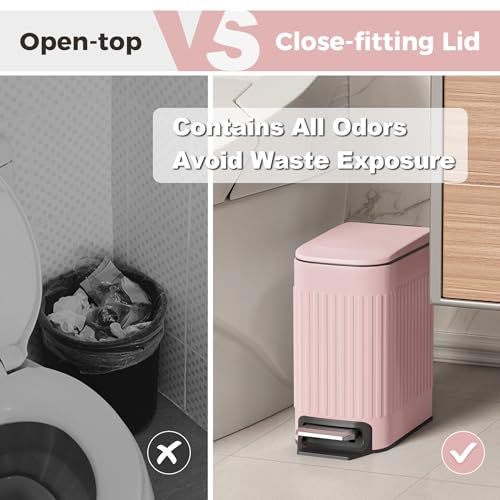 TrashAid Pink Bathroom Trash Can, 1.6 Gallon Stainless Steel Small Garbage Can with Lid, Step Pedal, Cute Wastebasket for Bathroom, Office, Bedroom, RV, Pink - color: Pink