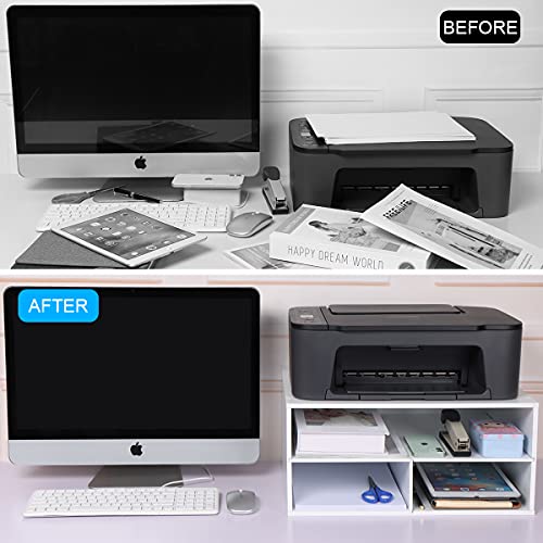EMERIT Printer Stand for Desk - 2 Tier Desktop Printer Stand with Paper Storage, Printer Riser Organizer for Home Office, Holds up to 30 lbs, White - color: White, size: Large