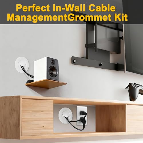 ZhiYo in-Wall Cable Management Kit for TV, White TV Cord Hider for Wall Mounted TV, Behind Wall Cable Management Kit, Cord Concealer Kits with 2 Wire Pass Throughs and 1 Hole Saw Drill Attachmen - color: White, size: 2 Pack